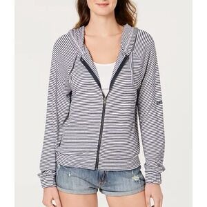 Roxy Kids XL 14 Striped Hoodie Zip Up Sweatshirt Navy Blue White‎